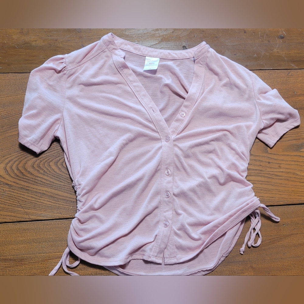 No Boundaries Light Pink Button-Front Top with Side Ties